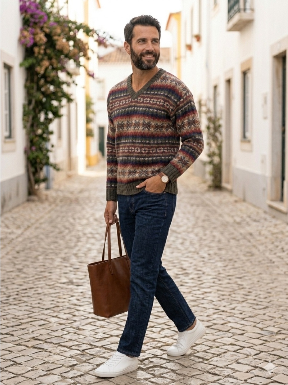 Vintage Abercrombie & Fitch V-Neck Fair Isle Knit Sweater in Earthy Multi Wool